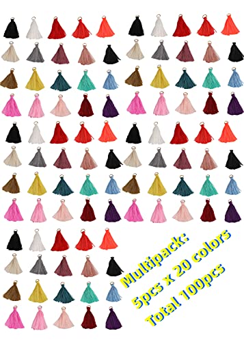 MSCFTFB 100 Pieces Mini Tassels Mala Tassel Kit with Jump Rings for Earring Necklace Jewelry Making Garland Keychain Charms Crafts Decorations (Multi) - color: Multi Color