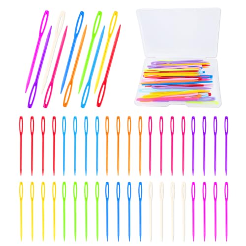 Deshionew 50 PCS Plastic Yarn Needles for Crafts, 2.7" Large Eye Safe Needles with Case, Sewing Needles for Yarn Knitting Projects, Learn Basic Stitches, DIY Sewing Handmade - 10 Colors