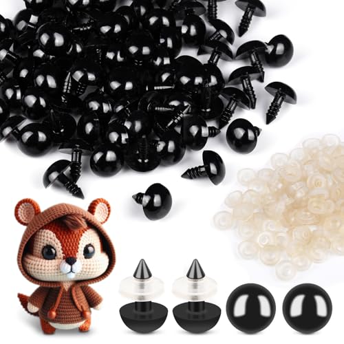 400Pcs Safety Eyes for Crochet Eyes Amigurumi，10mm Safety Eyes for Stuffed Animals, 200pcs Washers whth 200pcs Plastic Craft Eyes for Crocheting Doll Eyes Making - color: 10MM 400pcs
