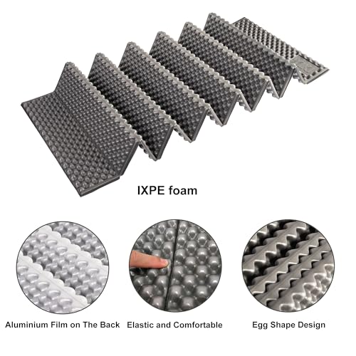 YIKI Thick Foam Sleeping Pad for Camping, Backpacking Sleeping Pad | 0.9" Thick Closed Cell Foam, Ultralight Waterproof Foldable Camping Mat, Heat Reflective Tent Pad for Hiking, Travel, Outdoor - color: Gray