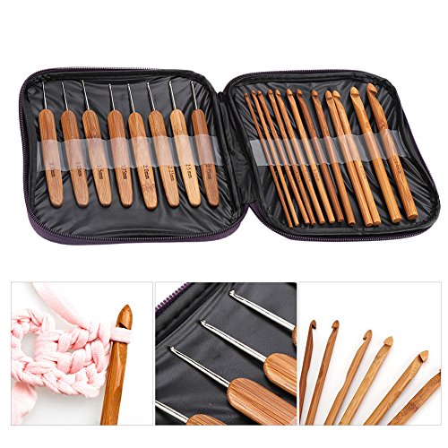 20pcs Bamboo Crochet Hooks Needles Knit Weave Craft Yarn DIY Sewing Tools Knitting Bamboo Crochet Hook Set with Case DIY Tools