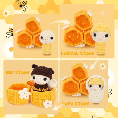 Crochet Kit for Beginners Adults - Bee Grow Up Starters Crochet Kit, Beginners Crocheting Kitting for Adults Teen, DIY Craft Gifts with Crochets Yarns, Hook, Step-by-Step Video, Instruction - color: Bee grew up