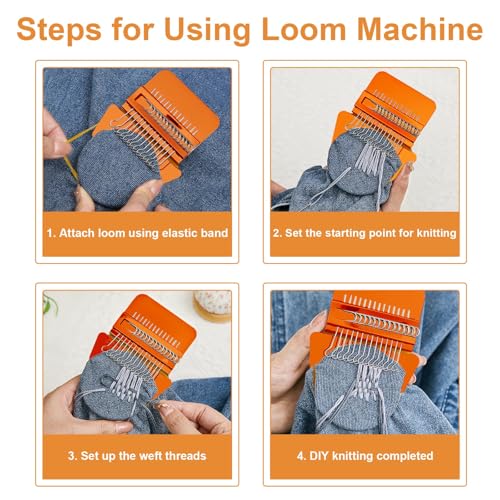 Jexine Mini Darning Egg for Socks 14 Hooks Small Speedweve Style Weaving Darning Loom with 9 Pcs Large Eye Needles 50 Colors Thread for Handcraft DIY Weaving Repair Tool(Bright Color) - color: Bright Color, size: 14 Hooks, style: Egg