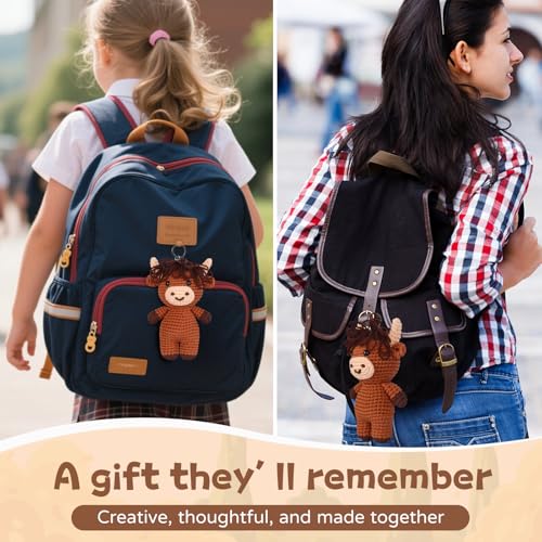 Crochet Kit for Beginners – Easy-to-See Stitches Yarn, Pre-Started Piece, and Step-by-Step Video Tutorials | Starter Crochet Set with Cute Animal Pattern – Original Handmade Highland Cow Pattern - color: Highland Cow