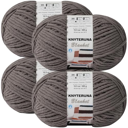 #6 Super Bulky Blanket Yarn for Crocheting - 4 Skeins(Each 10.5oz/300g, 220yds/201m), Chunky Chenille Thick Plush Big Soft Yarn for Crocheting Knitting Blankets, Sand - color: Sand