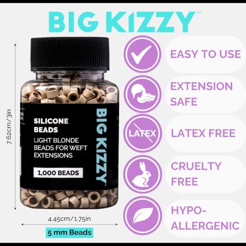 Big Kizzy Silicone Lined Microlink Beads 1000pcs 5.0mm (Light Blonde) | for Invisible Application of Weft Hair Extensions - color: Light Blonde, size: 1000 beads