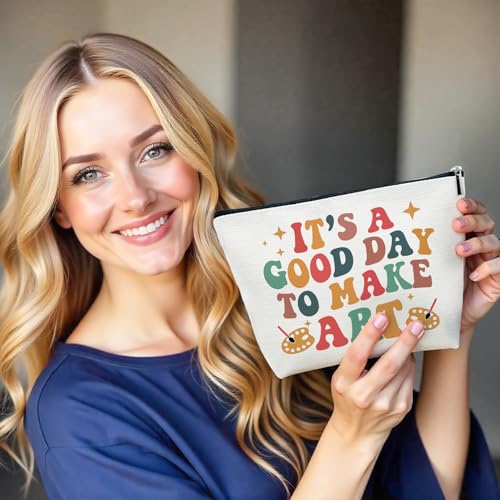 Gifts for Art Teachers, Drawing Theme Makeup Bag for Artists | It's a Good Day to Make Art Cosmetic Bag for Painters & Art Lovers - color: multicolor0203