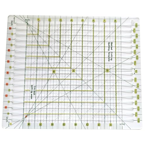 8.5"x8.5" Acrylic Quilting Ruler Durable Patchwork Ruler, Slotted Rulers for Quilting Fabric Cutting Crafts 1/4 Inch Quilting Seam