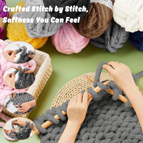 Inhand Chunky Chenille Yarn for Hand Knitting,Thick Bulky Blanket Yarn for Crocheting,Soft Fluffy Yarn for Crochet Birthday Gifts for Men/Women/Beginners,18 Pack (29.5Yds/8.4oz Each),Deep Gray - color: Deep Gray, size: 18 Pack