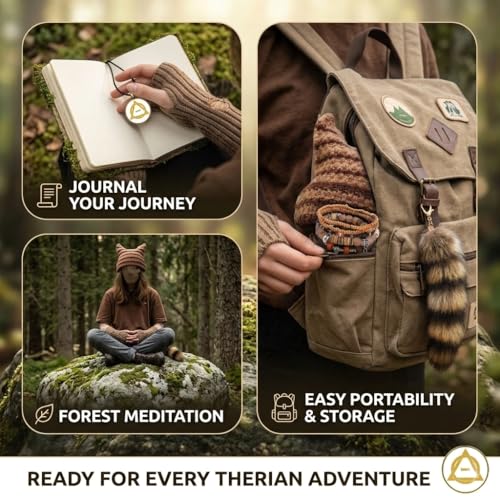 Therian Therian Stuff Gear Set 5 Pcs – Y2K Grunge Accessories Kit with Therian Necklace,Beanie, Tail, Arm,Bracelets