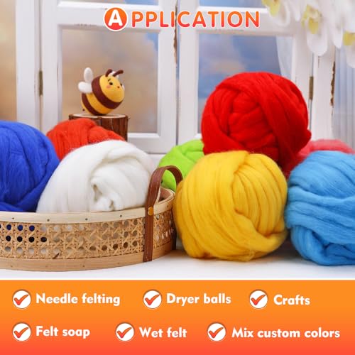3.53oz Needle Felting Wool Roving Wool for Felting Wool Felting Supplies | Bright Yellow Pure Wool Chunky Yarn Spinning Wool Roving for Needle Felting Wet Felting Diy Hand Spinning - color: bright yellow