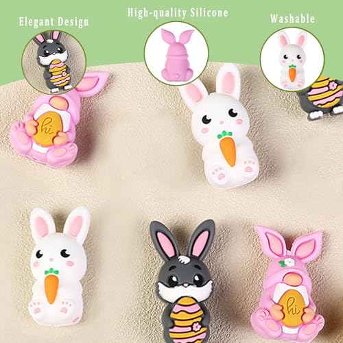 6pcs Rabbit Knitting Needle Stoppers, Knitting Needle Point Protectors, Knitting Needle End Caps, Knitting Accessories and Gadgets - color: black+white+pink rabbit
