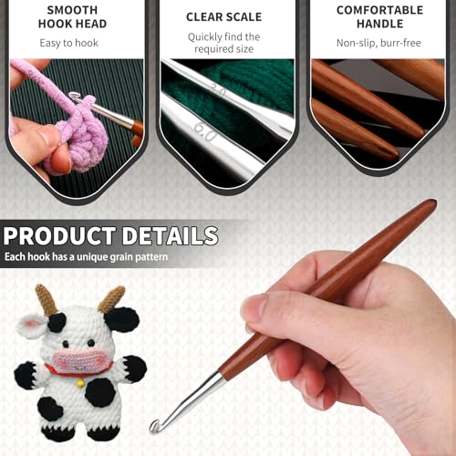 Lunarm Crochet Hook 3.0mm Ergonomic Crochet Aluminum Hook Wood Handle | Available in 3mm-10mm for Arthritic Hands DIY Craft Knitting Bouquets, Blankets, Hats, Gloves from Various Yarns - size: 3.0mm