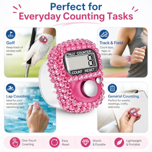 Electronic Tally Counter with Display, Resettable Portable Electronic Finger Counter for Golf, Track and Field, Lap Counting - color: Pink