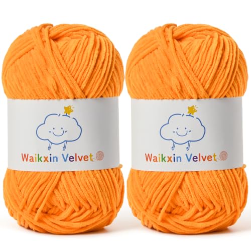 2 Pack Fluffy Chenille Yarn for Crocheting, Baby Yarn for Crocheting Soft, 100g/3.5oz Velvet Amigurumi Yarn, Fingering Weight Yarns for Crocheting Baby Blankets、DIY Craft.(2 Orange) - color: [2 Orange]