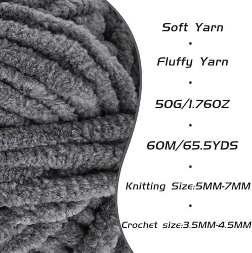 2 Pack Dark Gray Fluffy Velvet Yarn for Crocheting, Chunky Chenille Baby Blanket Yarn for Crochet, Soft Fuzzy Puzzle Yarn for Knitting, (50g/1.77oz Each) Bulky Thick Amigurumi Crochet Yarns - color: 2 Dark Gray