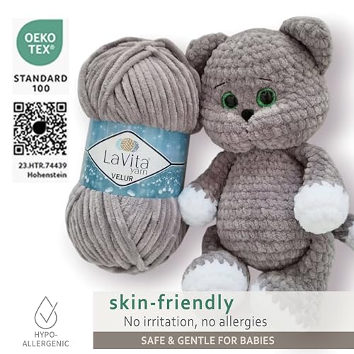 LaVita Velur Chenille Yarn – Soft Chunky Polyester Yarn for Knitting & Crochet, 10.5 oz (300g), 394 Yards, Anti-Pilling, for Blankets, Amigurumi & Baby Projects, 3 Pack - color: 8122