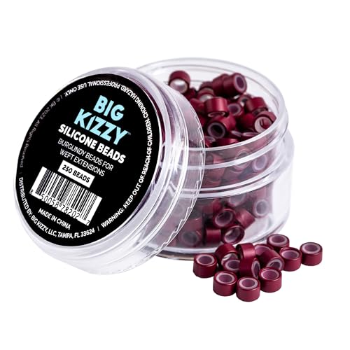 Big Kizzy Silicone Lined Microlink Beads 250pcs 5.0mm (Burgundy) | for Invisible Application of Weft Hair Extensions - color: Burgundy, size: 250 beads