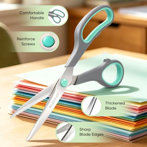 Scissors All Purpose Heavy Duty 3Pack, RUKIFAY 8"Scissors for Office School | Sharp Shears Bulk Set for Home Craft Fabric Sewing Supplies Middle Student Classroom Teacher Comfort Grip Right/Left Handed - color: 3 Pack