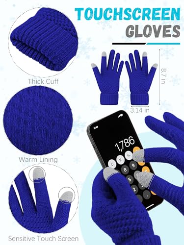 LOROME Winter Beanie Hat Scarf Gloves, Warm Fleece Knit Neck Scarf Set Gift | Hats Gloves Scarf Set, Touchscreen Gloves, Universal Size Neck Scarf Set Winter Gifts for Unisex Adult Winter Wear - color: Royal Blue