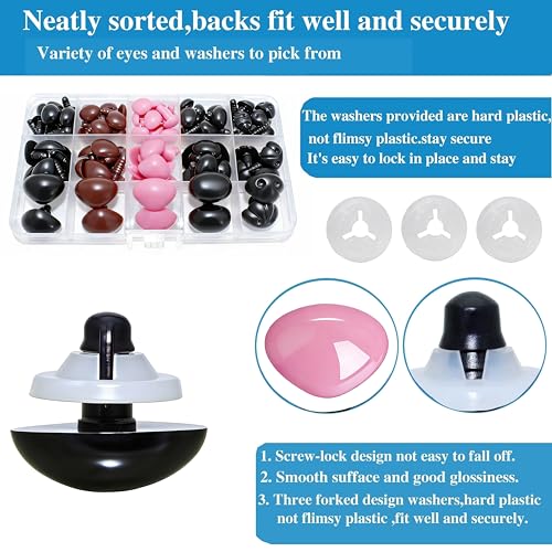 BESTCYC 83pcs Plastic Safety Noses 3 Size 15, 20, 26mm for DIY Crochet