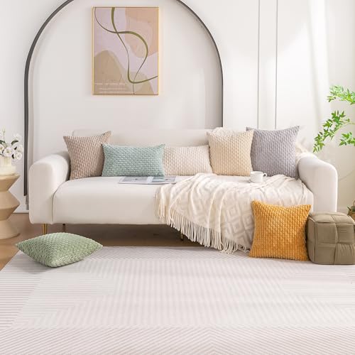 Set of 4 Beige Brown Coffee Decorative Throw Pillow Covers 24x24 Inch Corduroy Pillow Covers for Bed Couch Sofa Living Room Soft Square Cushion Cases - color: Beige Brown Coffee, size: 24" x 24" (Pack of 4)