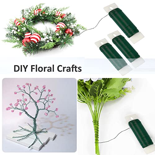 Green Floral Wire 22 Gauge,Green Wire for Crafts Christmas Wreaths Tree | 3 Pack 117 Yards Flexible Paddle Wire Crafts Wire for Garden Florist Garland and Floral Flower Arrangements