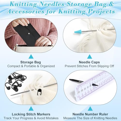 13 Pairs Interchangeable Knitting Needles Set with 4 Flexible Cables | Portable Circular Knitting Needles, 3-10 mm Smooth Aluminum Knitting Needle Kit for Beginner Projects Travel Home Knitting - color: Black