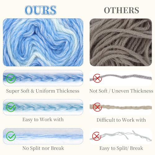 Aeelike Cake Yarn for Crocheting, Soft Ombre Crochet Yarn, Light Blue | 3 PCS #3 Light weight 100g(3.52oz) 245m( 267yards), 60% Cotton Blend Gradient Yarn for Blanket Scarves DIY Crafts, Ideal Gift - color: Fantasy Blue Gradient, size: 3 pcs