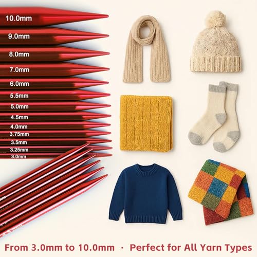 Interchangeable Circular Knitting Needles Set, 13 Pairs (26pcs) Glossy Red Aluminum Knitting Needles Kit, Sizes 3.0mm–10.0mm, Knitting Needle Case & Accessories for Knitting Beginners & Advanced - color: Glossy Red