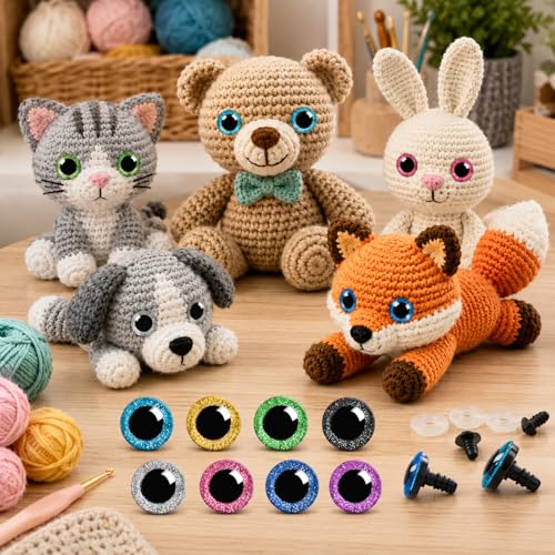 160Pcs Large Safety Eyes Glitter Plastic Craft Crochet Dolls Eyes for DIY Puppets Toy Bear Crafts Stuffed Animals Amigurumi Making Supplies(Colorful B) - color: Colorful B