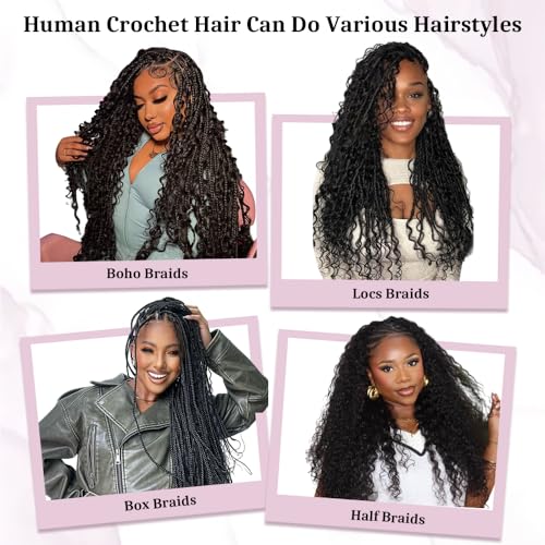 Burmese Curly Crochet Human Hair 120g Knotless Pre-Separated Feather Crochet Human Hair Bundles 14inch Invisible Miracle Knots Reusable Human Crochet Hair For Black Women Natural Black