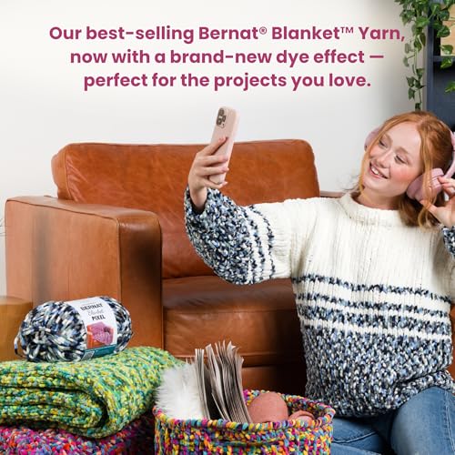 Bernat Blanket Pixel Chenille Crochet Yarn, Gray Days, 2-Pack | #6 Super Bulky Yarn, 100% Polyester, Pixel Stripe Blanket Yarn for Crochet, Knitting & Crafts, 191yds, 300g/10.5oz per skein - color: Gray Days