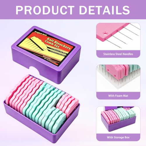 20PCS Knit Blocking Pins Kit, Knit Blocking Combs for Blocking Knitting Mats Crochet Lace Sewing & Needlework Projects Sewing Tool Device(Pink and Blue) - color: Pink, Blue