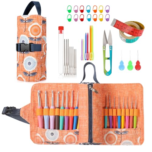 Vodiye 21 Sizes Ergonomic Crochet Hooks Set 0.5–10.0mm with Roll Bag, Soft Grip Crochet Needles for Crocheting Comfort - size: 21 Size (0.5–10.0mm) Roll Bag