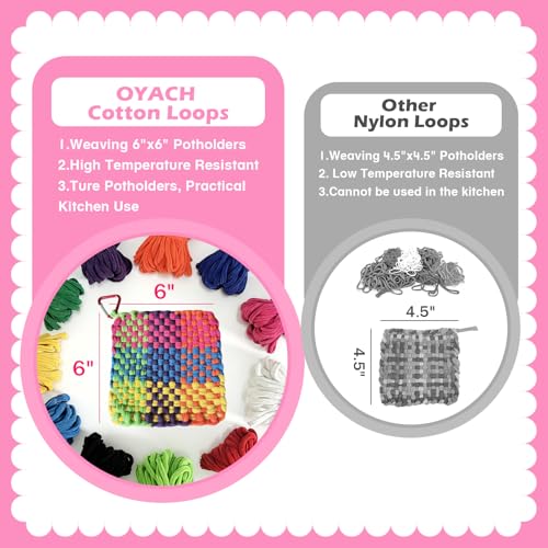 OYACH 7inch Cotton Potholder Metal Weaving Loom Loop,440 Potholder Loom Kit | 11 Colors 440 Rainbow Loops,12 Potholders,Metal Loom, 10 Rings Hook, DIY Crafts for Kids Adults, Gift for 6 7 8-12 Year Old - color: Weaving Loom Kits