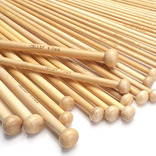 Bamboo Knitting Needles Set, 18 Pairs 14 Inch Long Wooden Knitting Needles for Beginners, US Size 0-15 (2.0-10.0mm) Single Point Straight Wood Needles for Sweaters, Socks, Shawl, Gloves and Scarf - color: White