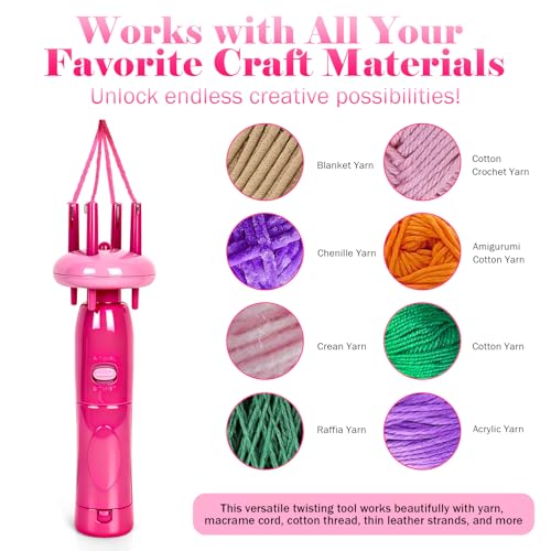 YHJDC Portable Cord Maker & Fringe Twister Tool | Handheld Device to Quickly Create Twisted Tassels & Cords | Easy DIY Craft for Macrame, Scarves, Blankets（Pink）