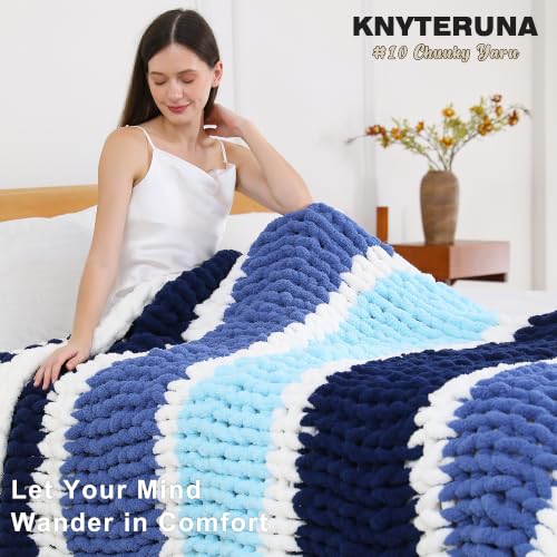 Chunky Yarn for Hand Knitting, #10 Chunky Blanket Chenille Yarn, Large Bulky Thick Jumbo Yarn, Super Chunky Knit Yarn for Crocheting, 8 Skein (8 oz 22 yds Each Skein), Country Blue - color: Country Blue