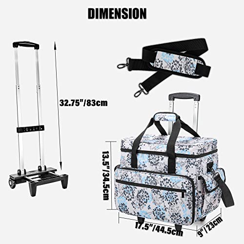 Teamoy Rolling Sewing Machine Case with Wheels, Dandelion | Compatible with Singer, Brother and Most Majority Machines and Accessories, with Detachable Wheels and Bottom Wooden Pad - color: Dandelion