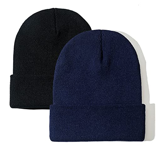 NPJY Unisex Beanie for Men and Women Knit Hat Winter Beanies | Warm-Keep & All-Size, Comfortable & Durable, Soft for Winter Weather - color: Black+blue