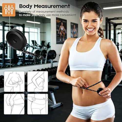 2 Pack Soft Tape Measure Retractable Measuring for Body Fabric Sewing Tailor Cloth Knitting Craft Weight Loss Measurements Retractable Black Double Scales Rulers