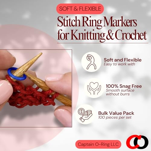 (100 Pack) Soft Stitch Ring Markers for Knitting and Crochet - Flexible, Snag-Free Rubber Stitch Markers (Large Size for Needle Sizes 17-35, Orange & White) - size: Large (Needle 17-35)