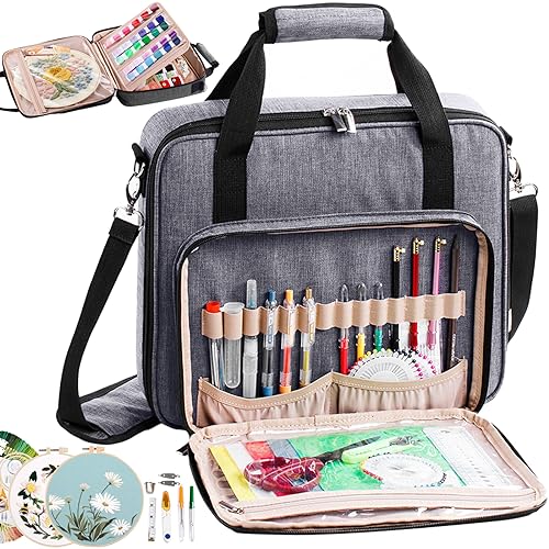 MYBAGZING | Large Embroidery Project Bag - Cross Stitch Supplies Organizer - Embroidery Kits Bag - Storage & Organizer for Floss, Loops - color: Grey