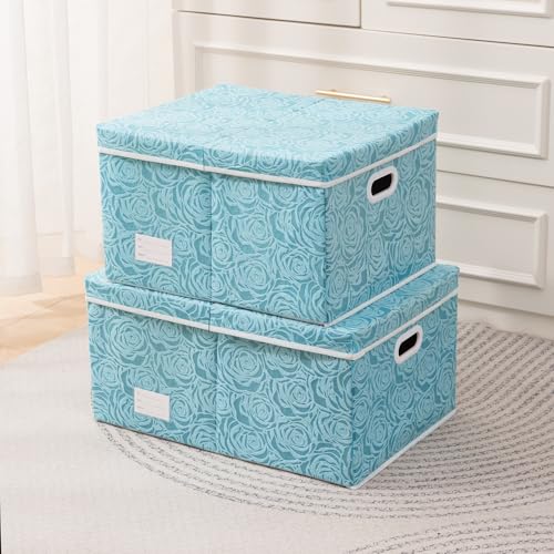 PRANDOM Extra Large Collapsible Storage Cubes with Lids Fabric Decorative Storage Bins Boxes Organizer Baskets with Cover Handles for Bedroom Closet Living Room 19.6x15.7x11.8 Inch 3 Pack - color: Blue, size: X Large(3-Pack)