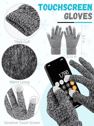 LOROME Winter Beanie Hat Scarf Gloves, Warm Fleece Knit Neck Scarf Set Gift | Hats Gloves Scarf Set, Touchscreen Gloves, Universal Size Neck Scarf Set Winter Gifts for Unisex Adult Winter Wear - color: Black and White