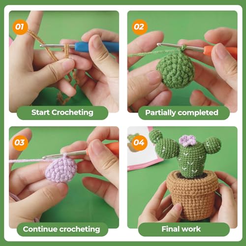 Dasonwin Crochet Kit for Beginners,Crochet Cactus with Step-by-Step Tutorials,Beginner Crochet Kits for Adults,Gift for Girls and Women.