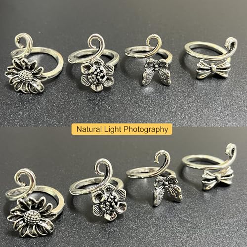 4 PCS Crochet Rings for Fingers Butterfly Flower Crown Bow Knot Sunflower Adjustable Yarn Tension Ring Knitting Accessories Crochet Gifts for Crocheters - color: Garden Romance Crochet Rings Set