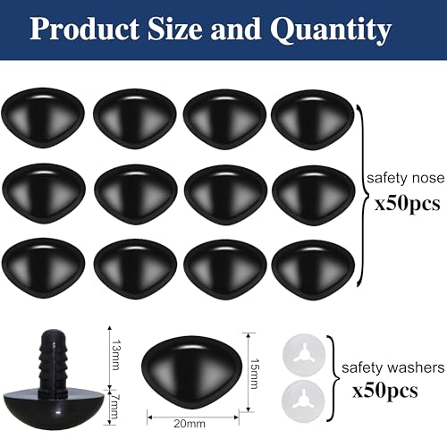 Thalinfayi 15 * 20mm Safety Nose Triangle Black Craft Nose for Crocheting | 100pcs Plastic Crochet Nose and Washers for DIY Crafts Amigurumi Stuffed Animals Teddy Bear Handmade Projects - color: Black, size: 15*20mm
