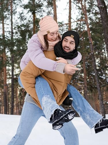 LOROME Winter Beanie Hat Scarf Gloves, Warm Fleece Knit Neck Scarf Set Gift | Hats Gloves Scarf Set, Touchscreen Gloves, Universal Size Neck Scarf Set Winter Gifts for Unisex Adult Winter Wear - color: Indi Pink